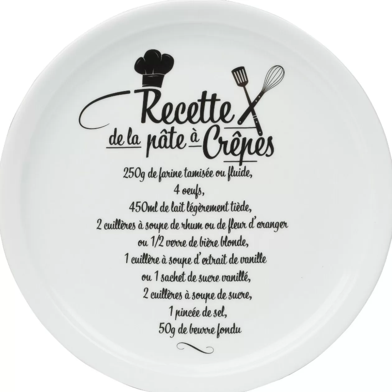 Assiette à crêpes porcelaine décor recette noir blanc>Gifi Outlet
