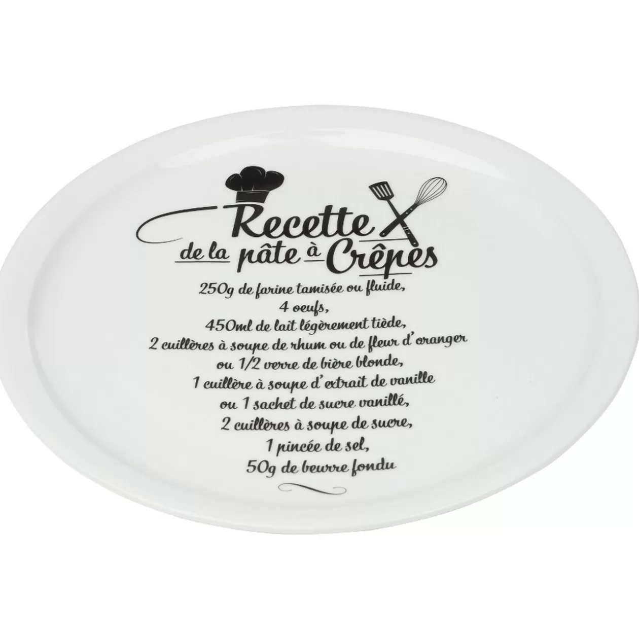 Assiette à crêpes porcelaine décor recette noir blanc>Gifi Outlet