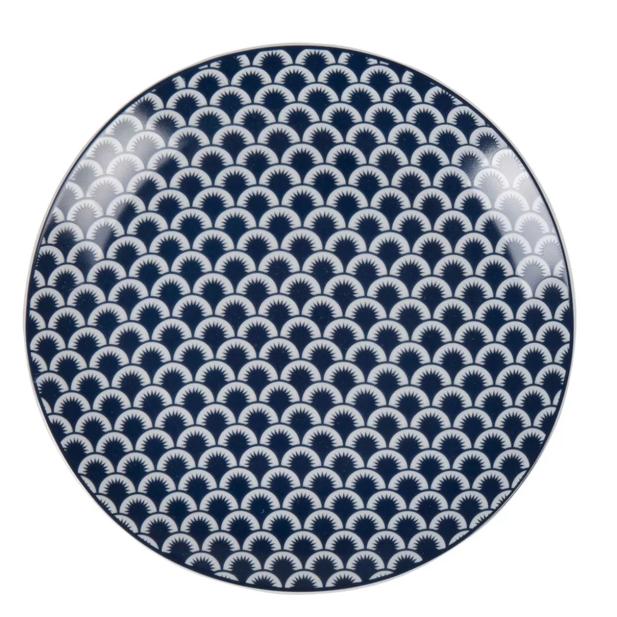 Assiette à dessert bleu foncé et blanc motif vague seigaiha>Gifi Cheap