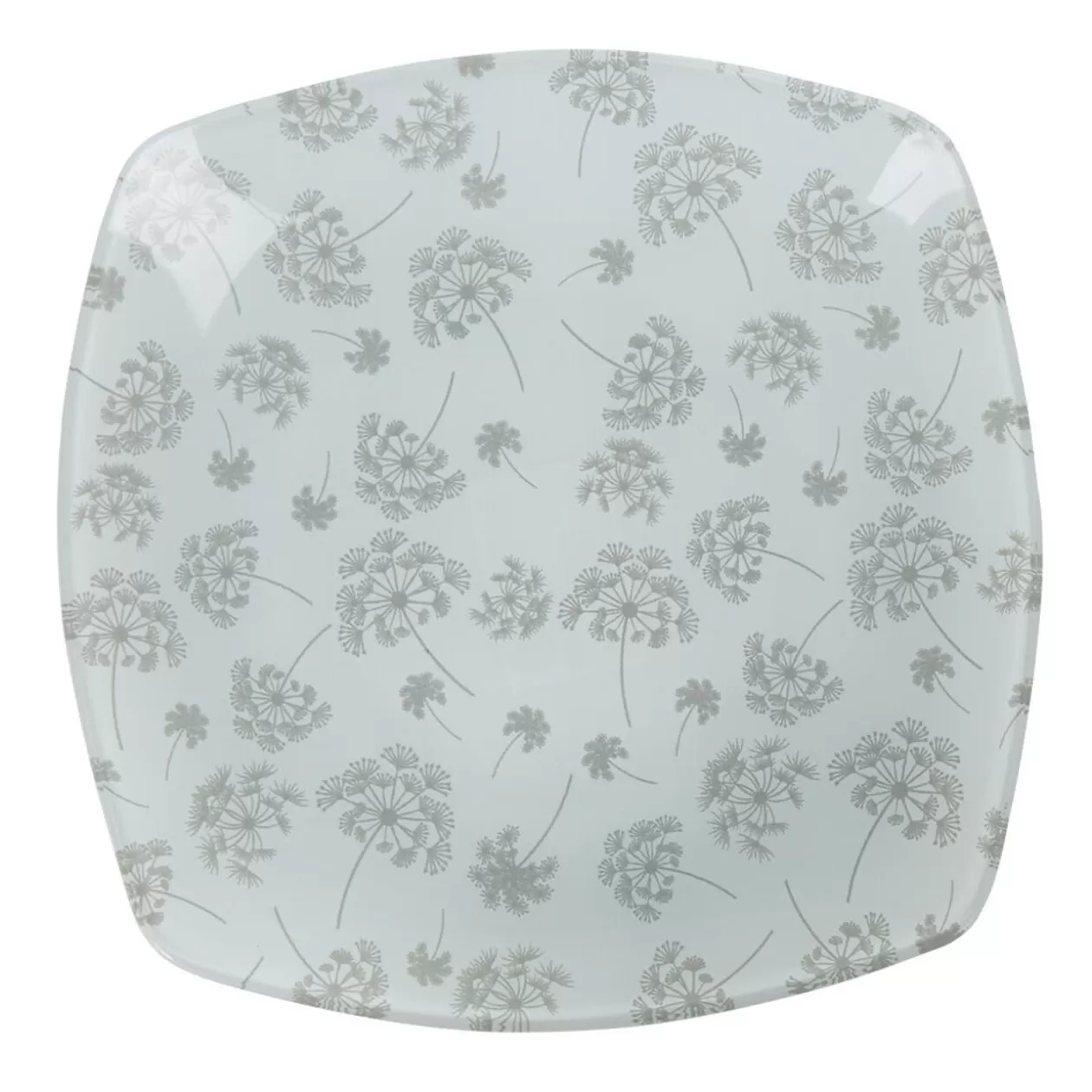 Assiette à dessert carrée blanche fleur pissenlit gris>Gifi Discount