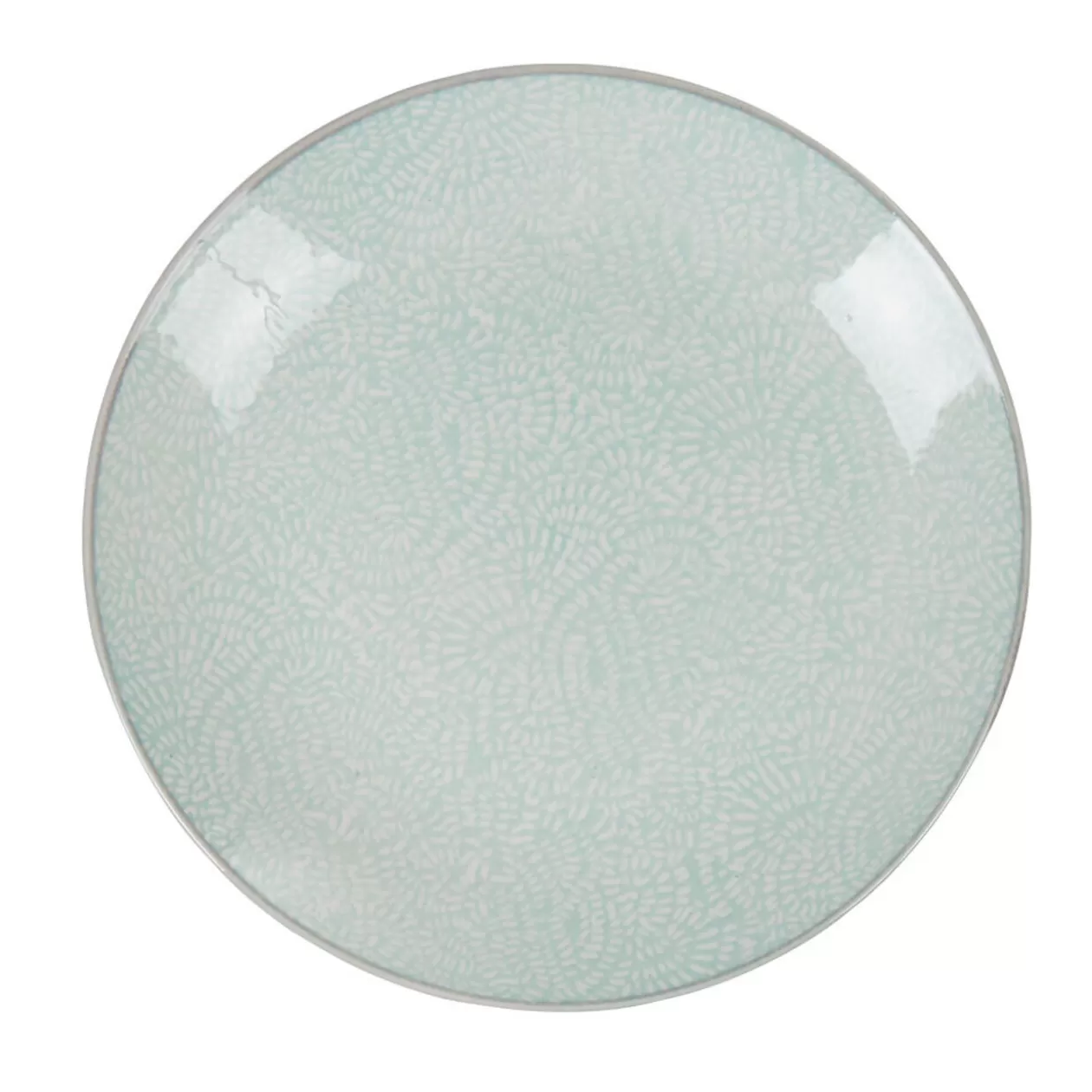 Assiette à dessert design goutte beige liseré bleu clair>Gifi New