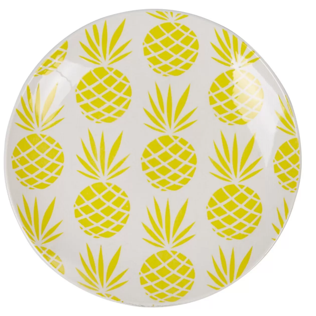 Assiette à dessert en faïence motif ananas blanc et jaune>Gifi New
