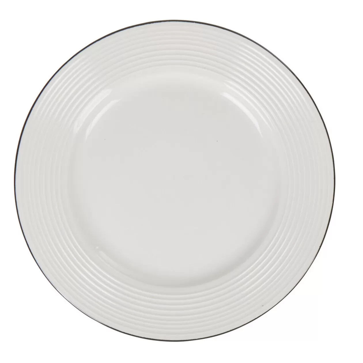 Assiette à dessert en faïence ronde blanche relief bord noir>Gifi Shop