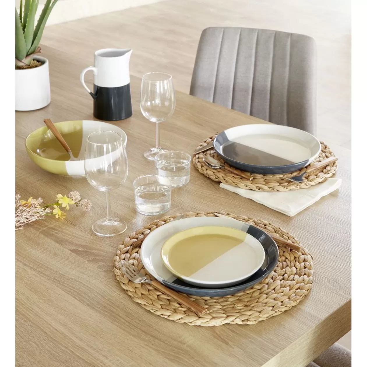 Assiette à dessert faïence blanc et beige Ø19cm>Gifi Shop