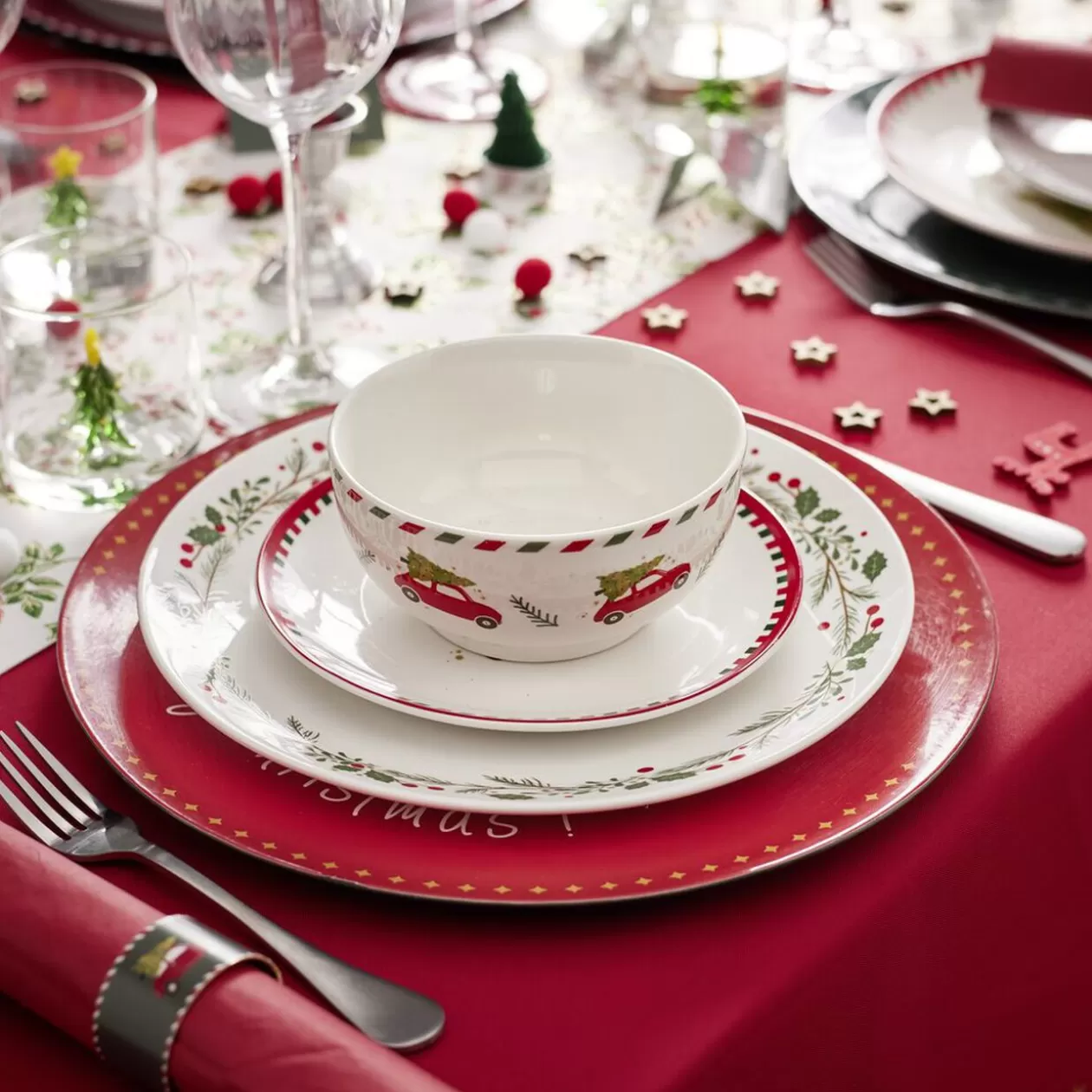 Gifi Assiette à dessert porcelaine blanche motif sapin de Noël Ø19cm< Vaisselle Et Accessoires De Table