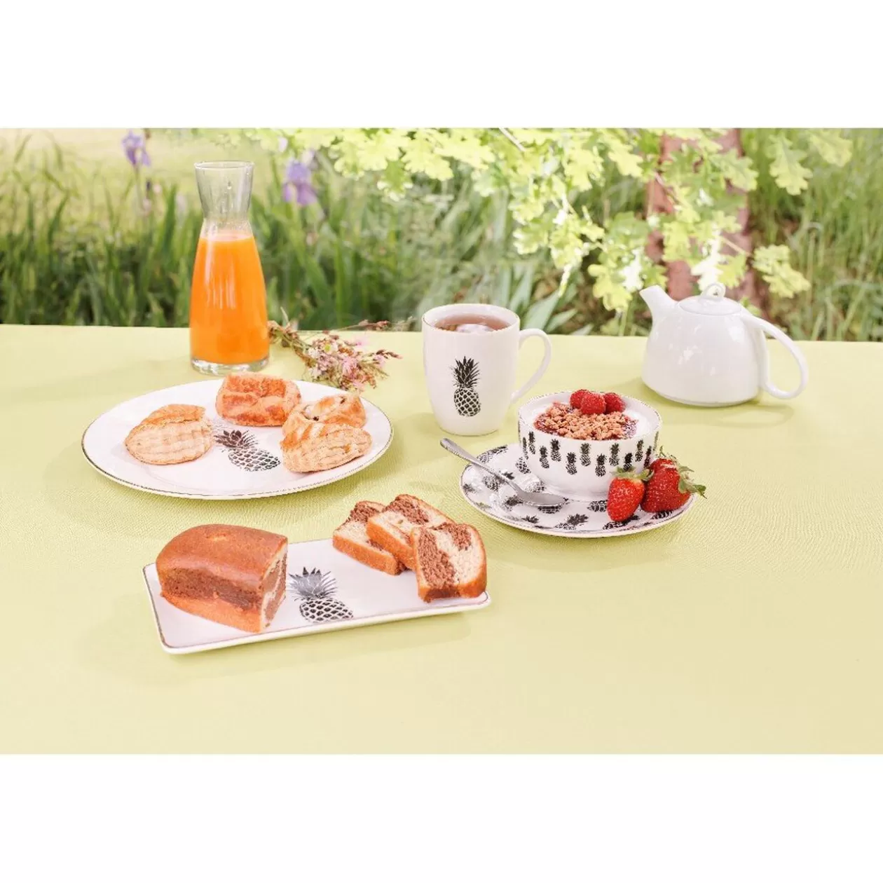 Assiette à dessert porcelaine blanche style tropical ananas>Gifi Fashion