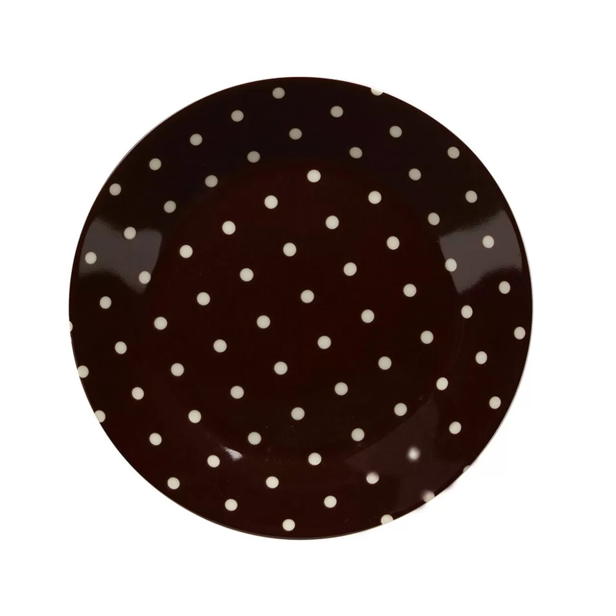 Assiette à dessert porcelaine chocolat pois ivoire>Gifi New