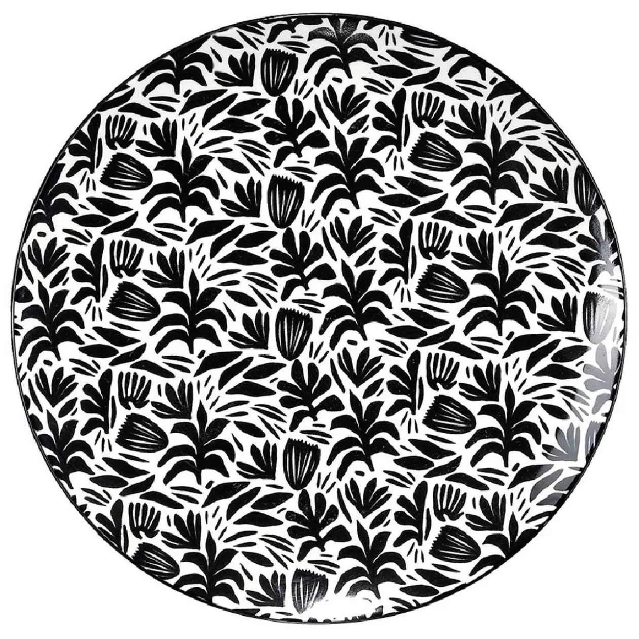 Assiette à dessert porcelaine motif feuillage noir blanc Ø19xH2cm>Gifi Cheap