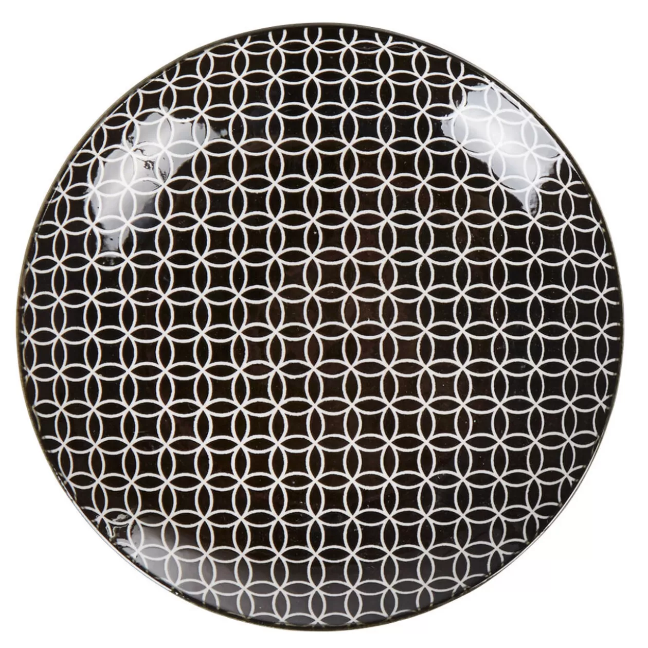 Assiette à dessert ronde blanche motif géométrique noir>Gifi Best