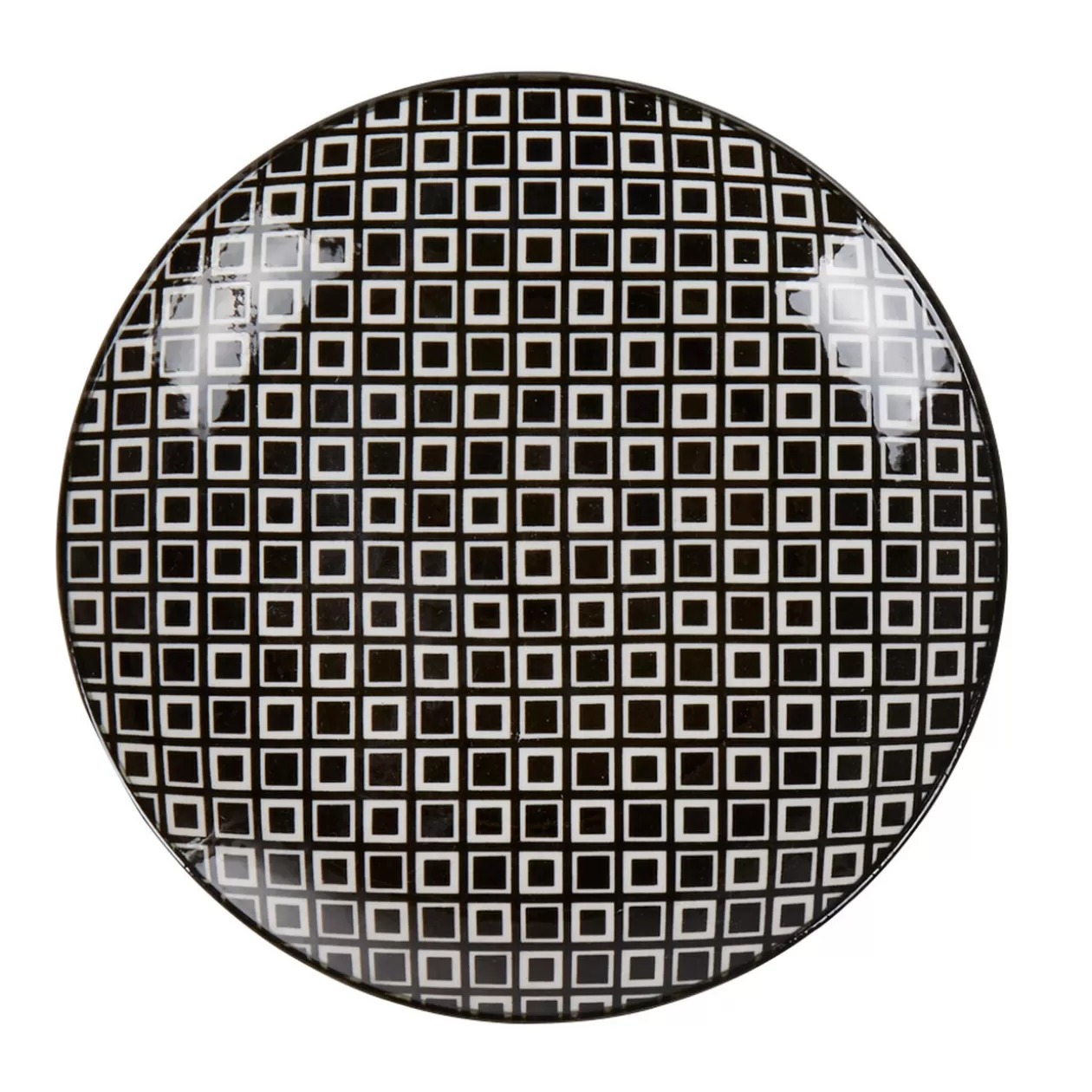 Assiette à dessert ronde blanche motif losange noir Etna>Gifi Sale