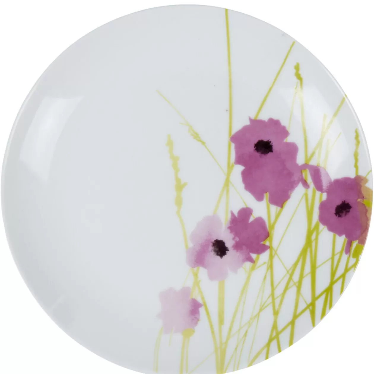 Assiette à dessert ronde blanche motif pavot violet>Gifi Store