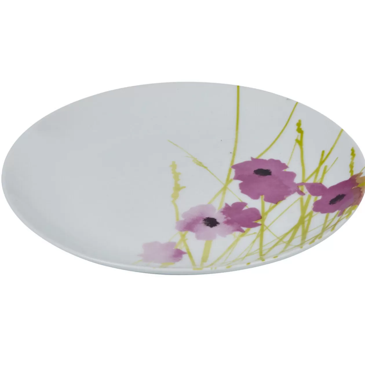 Assiette à dessert ronde blanche motif pavot violet>Gifi Store