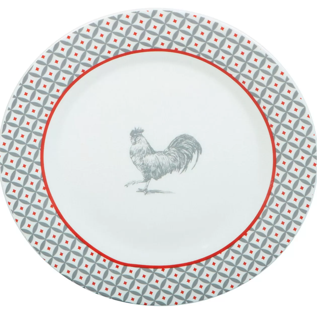 Assiette à dessert ronde design poule rebord motif triangulaire>Gifi Sale