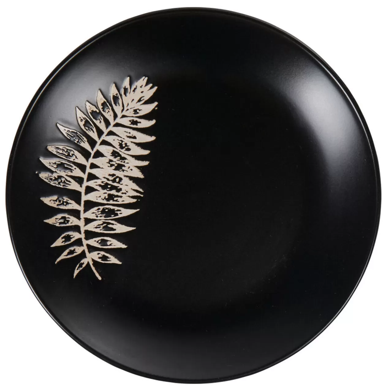 Assiette à dessert ronde noire motif plante blanche embossé>Gifi Store