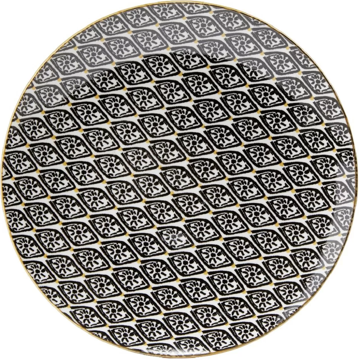 Assiette à dessert ronde Praia motif ethnique noir blanc jaune>Gifi Sale
