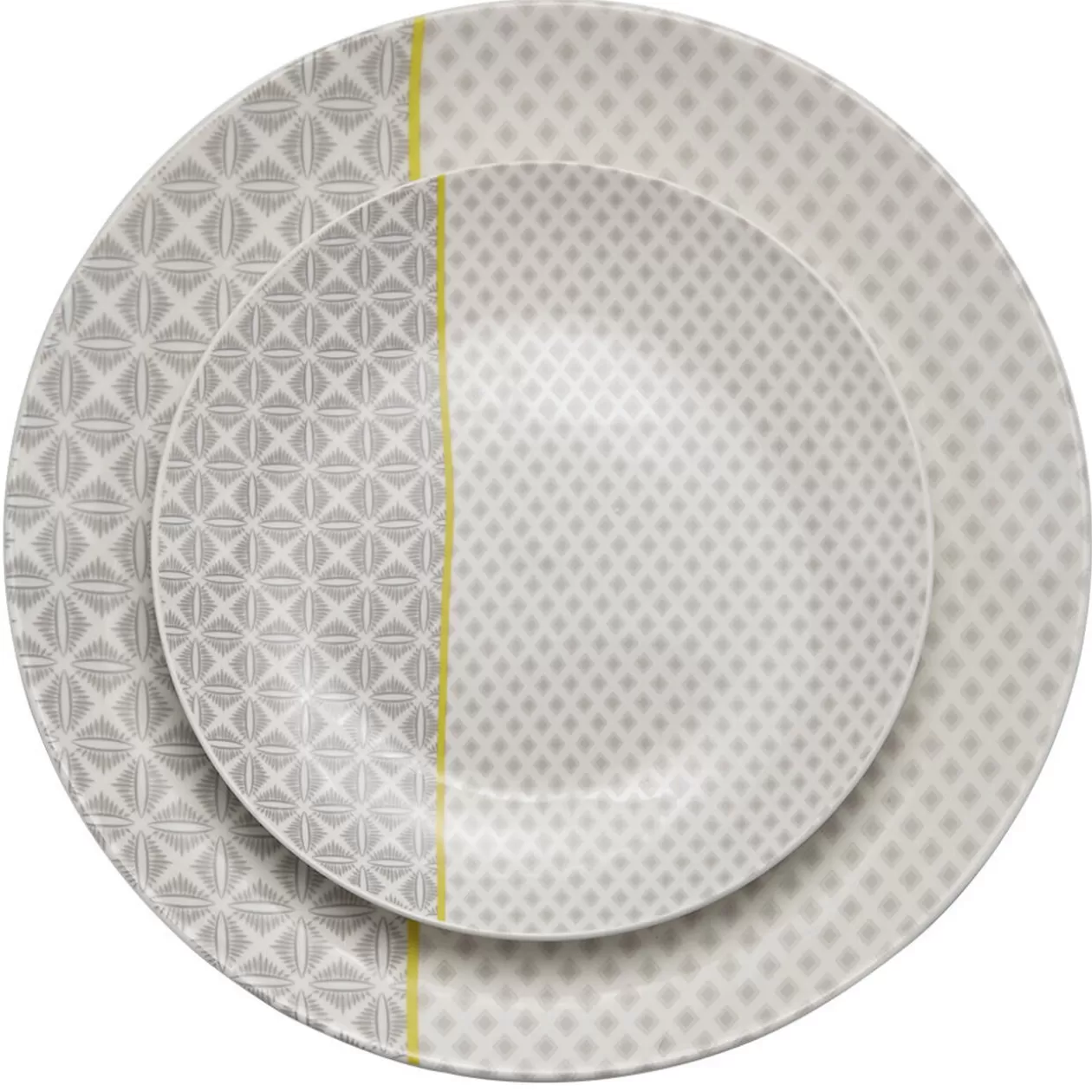 Assiette à dessert Zanzibar motif géométrique blanc et gris>Gifi Sale