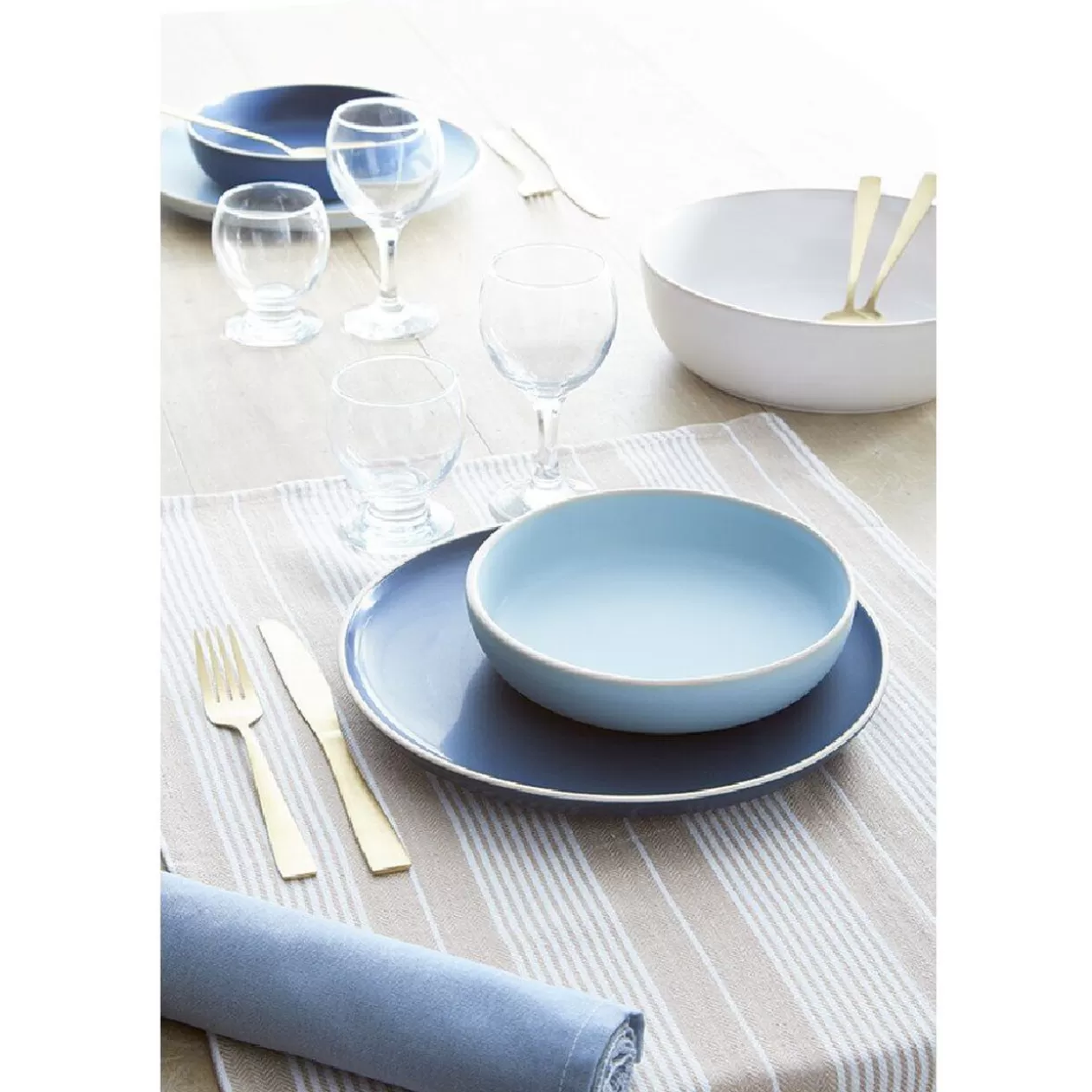 Assiette creuse en faïence blanc avec liseré crème>Gifi New