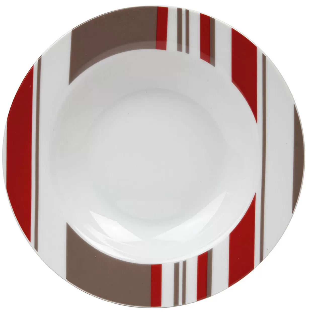 Assiette creuse porcelaine rayures taupe rouge blanc>Gifi Discount