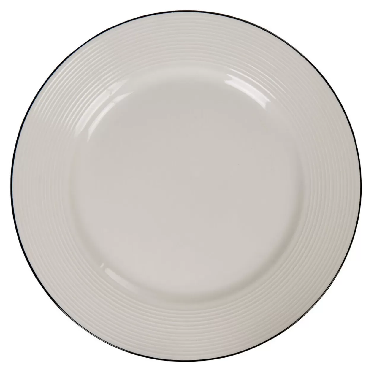 Assiette en faïence plate ronde blanche relief bord noir>Gifi New