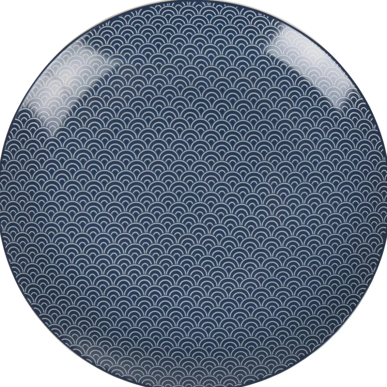 Assiette plate bleu foncé motif vague seigaiha>Gifi Shop