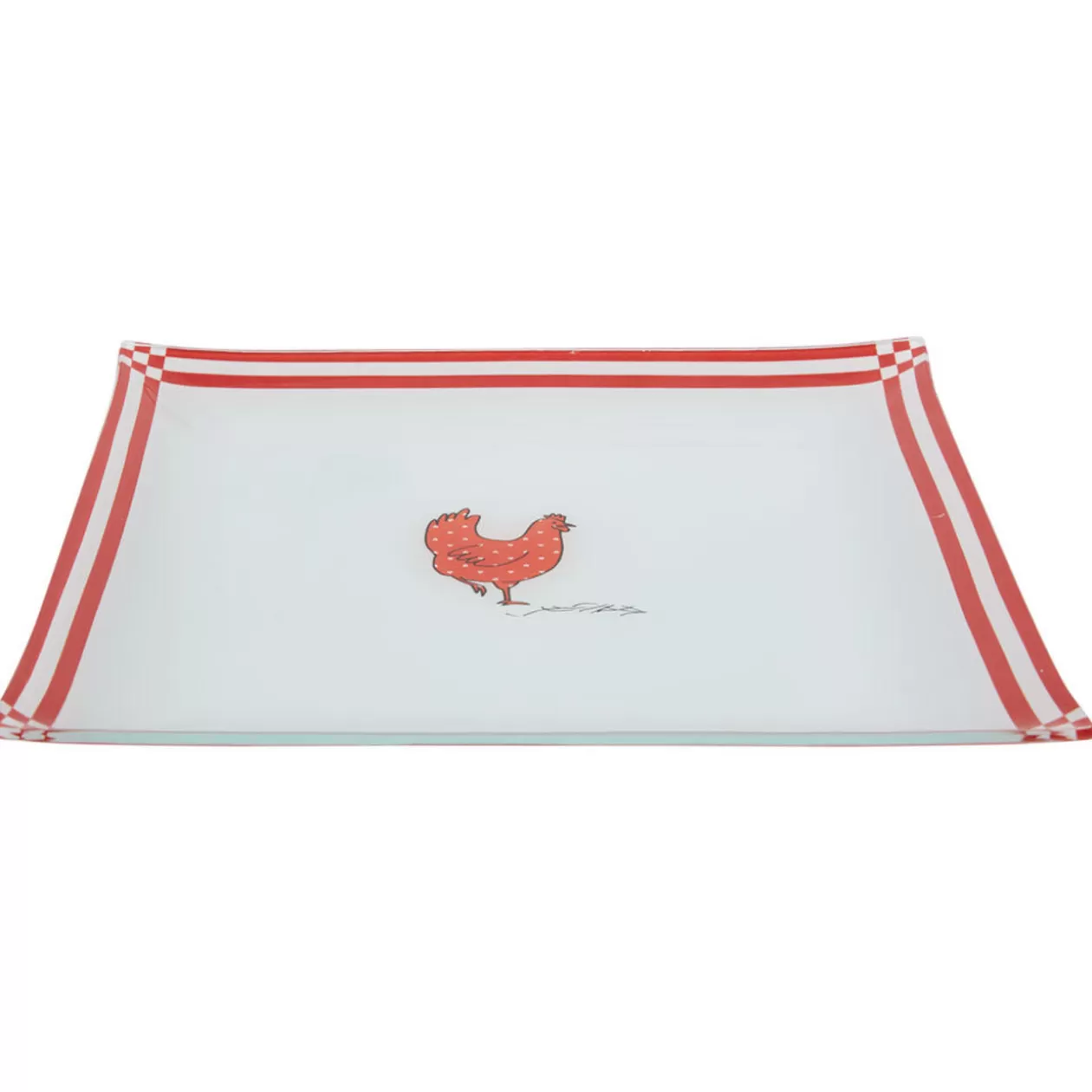 Assiette plate carrée blanc et rouge design poule>Gifi Outlet