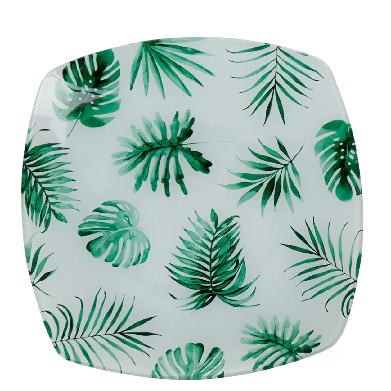Assiette plate carrée blanche motif feuille tropicale vert>Gifi Flash Sale