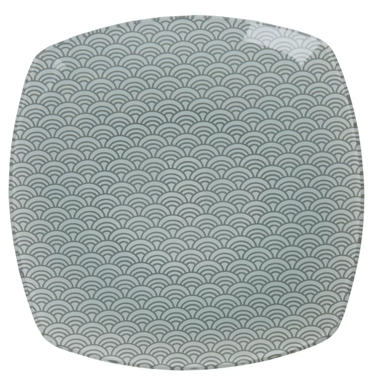 Assiette plate carrée blanche motif vague seigaiha gris>Gifi Hot