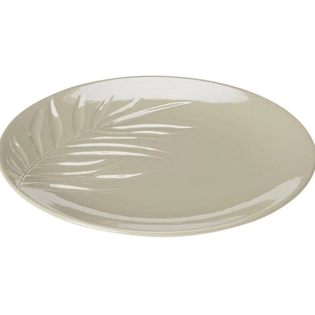 Assiette plate céramique beige ou vert motif feuille ø26,5 cm>Gifi Shop