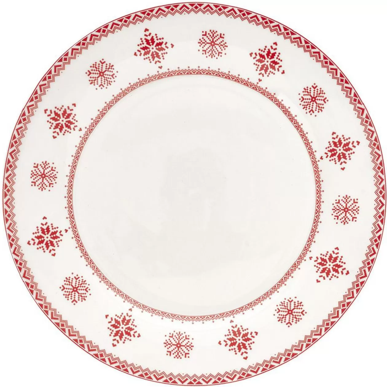 Assiette plate en porcelaine blanche motif Noël flocons rouges>Gifi Online