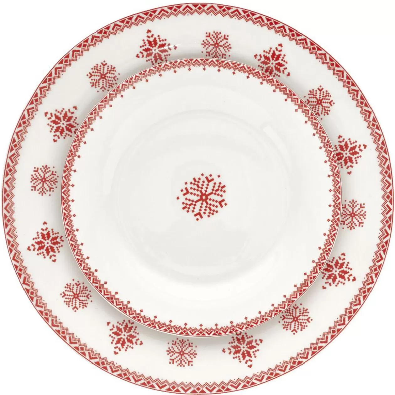 Assiette plate en porcelaine blanche motif Noël flocons rouges>Gifi Online