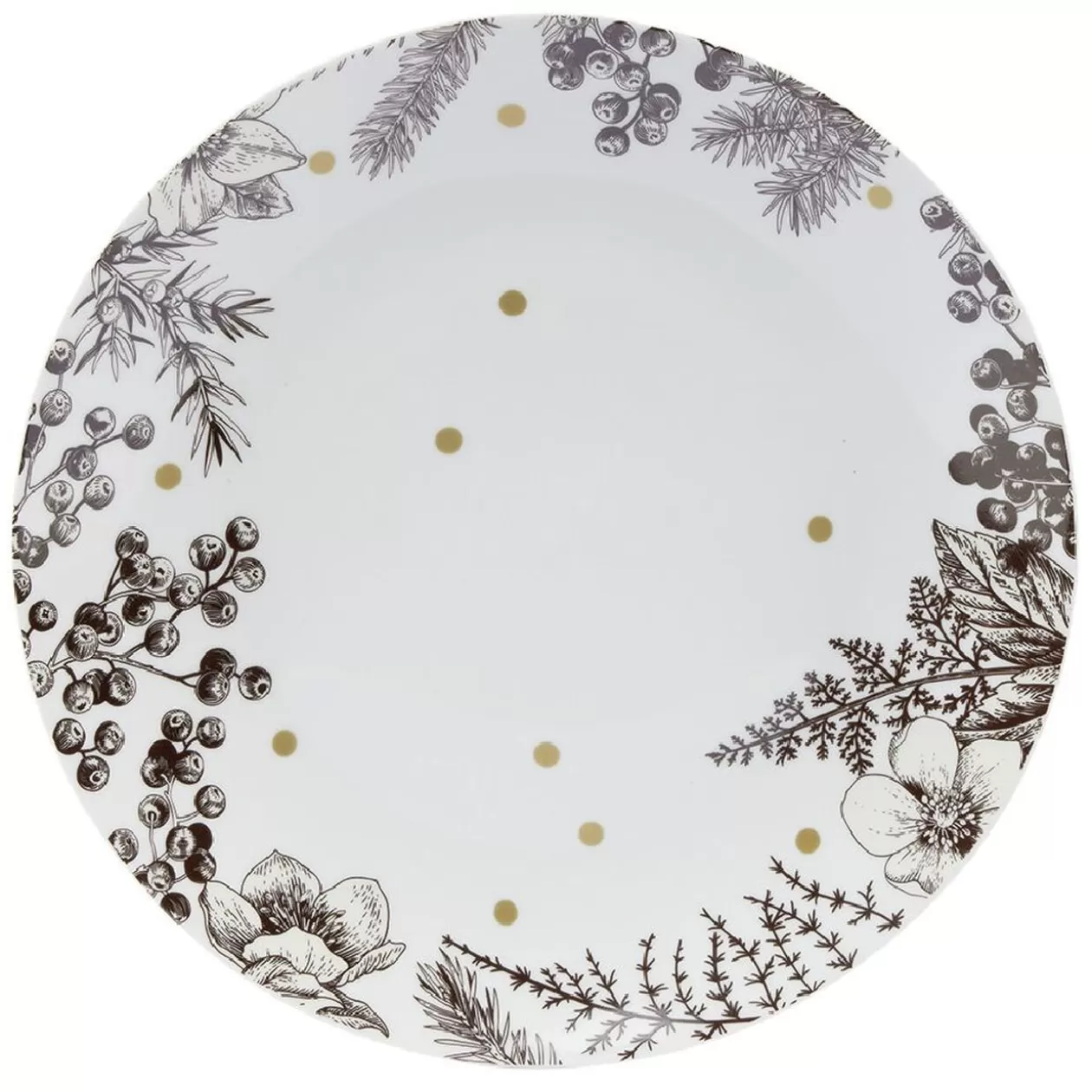 Assiette plate en porcelaine blanche motif végétal marron>Gifi Discount