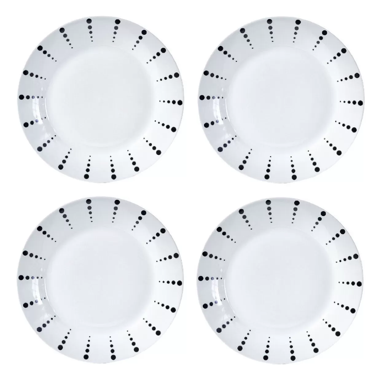 Assiette plate porcelaine blanche à pois noir x4>Gifi Sale