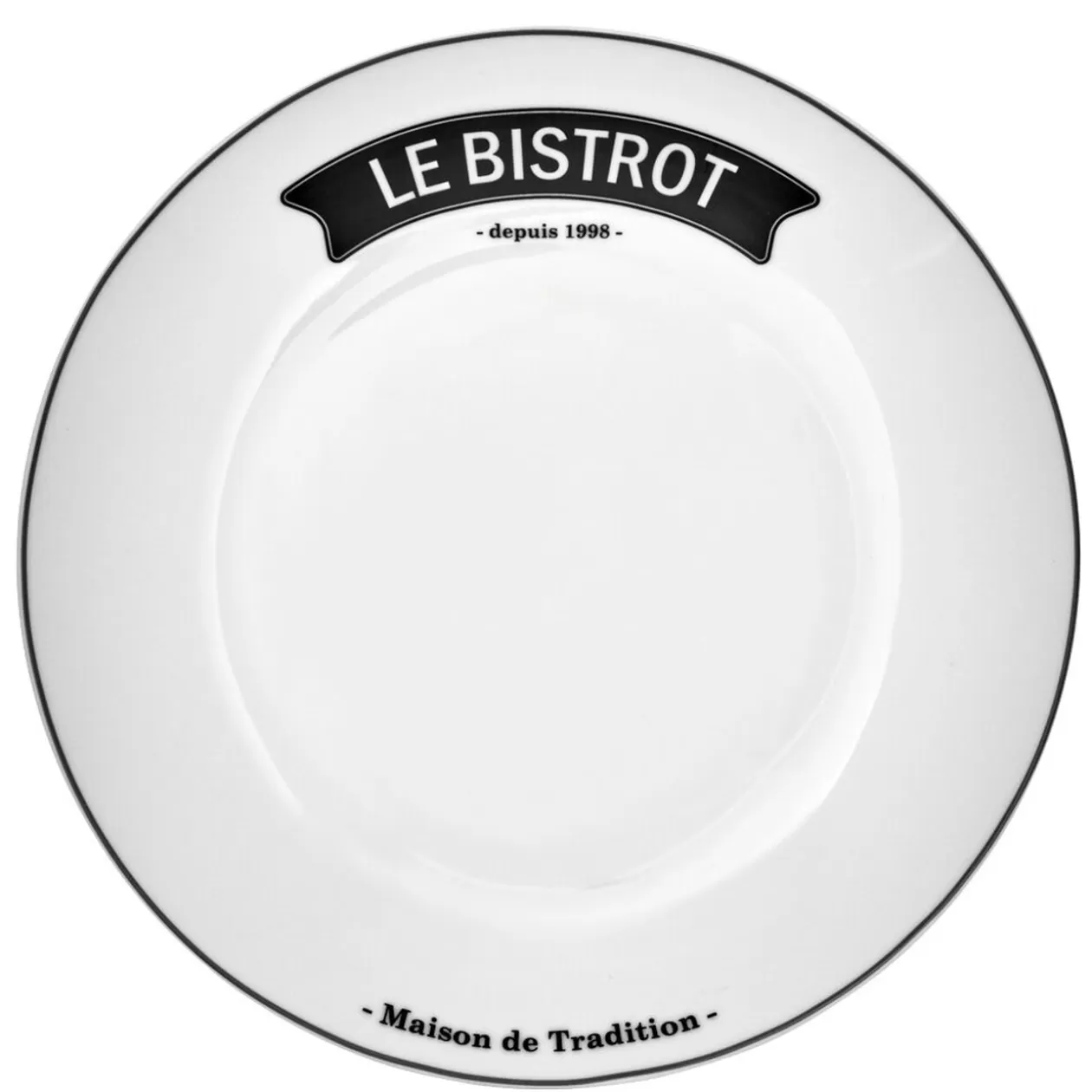 Assiette plate ronde blanche inscription noire Le Bistrot>Gifi Store