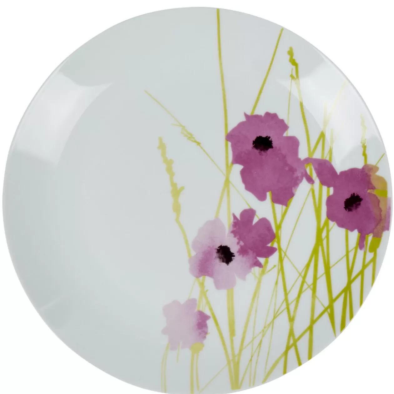 Assiette plate ronde blanche motif pavot violet>Gifi Sale