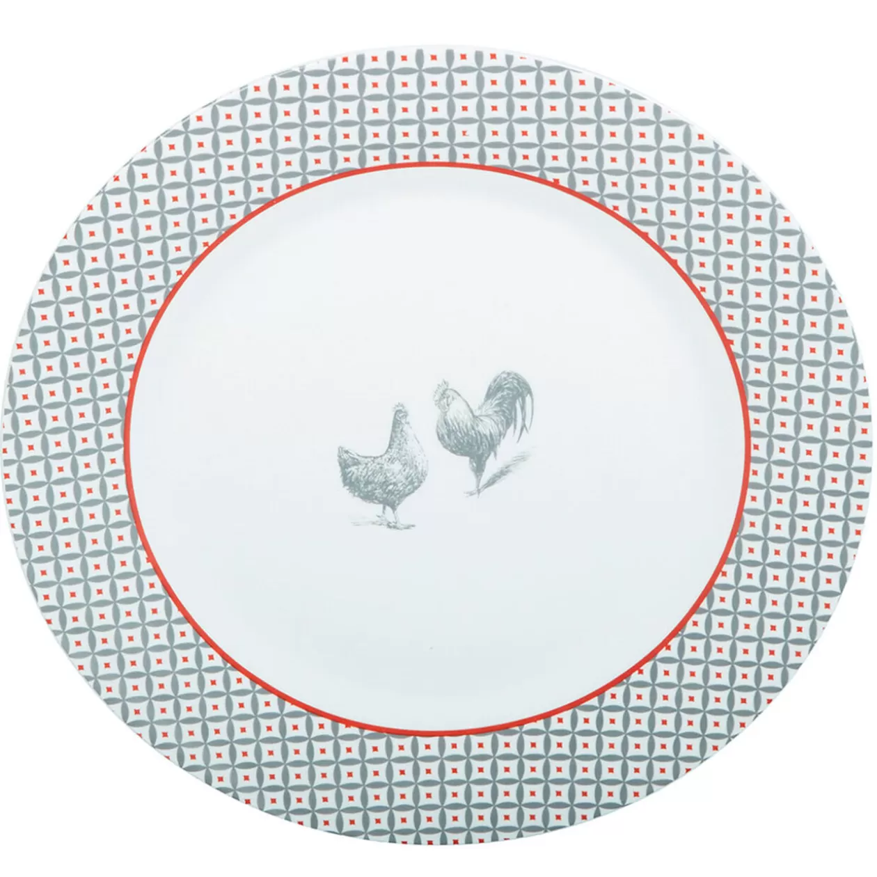 Assiette plate ronde design poule rebord motif triangulaire>Gifi Flash Sale