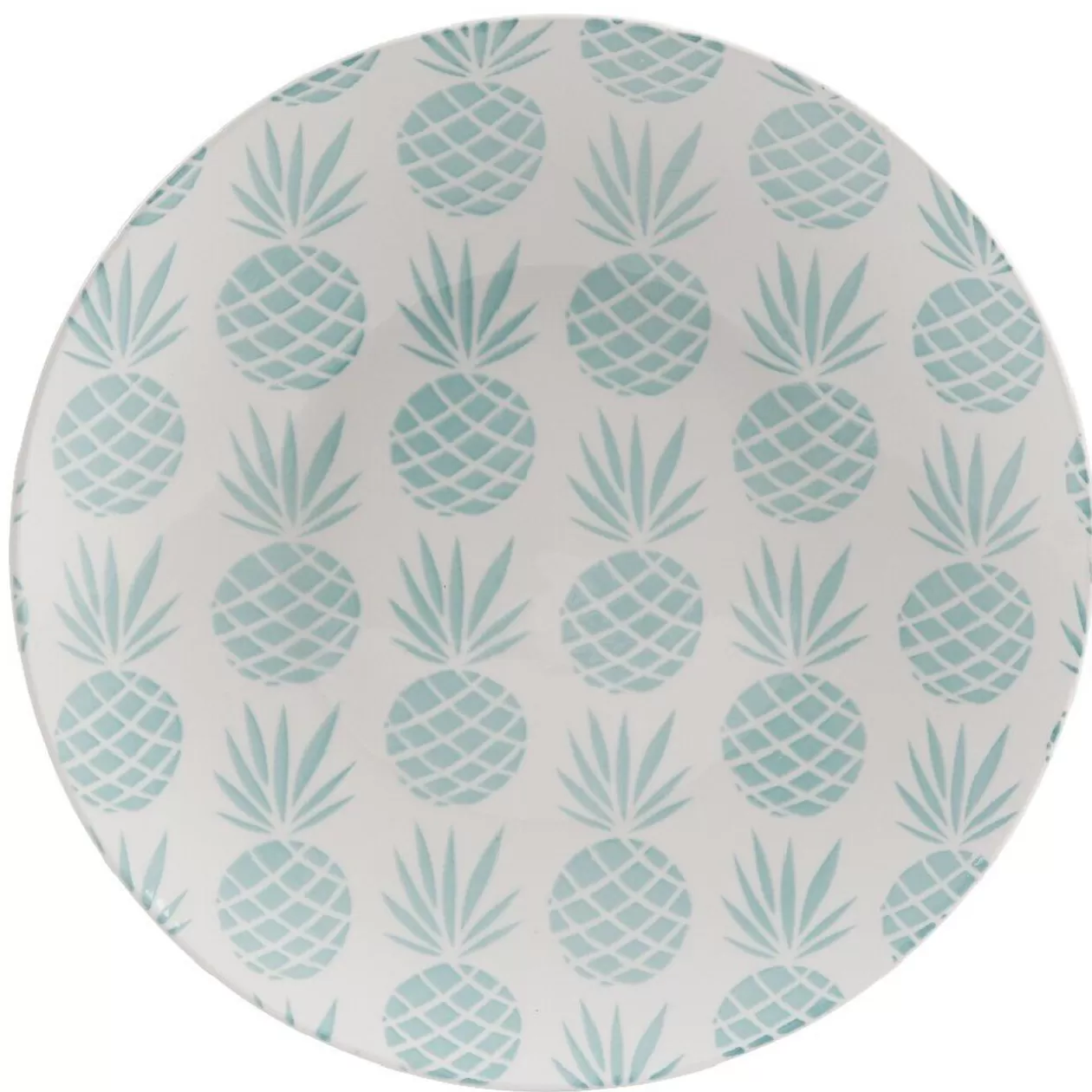 Assiette plate ronde en faïence motif ananas blanc et bleu>Gifi Clearance