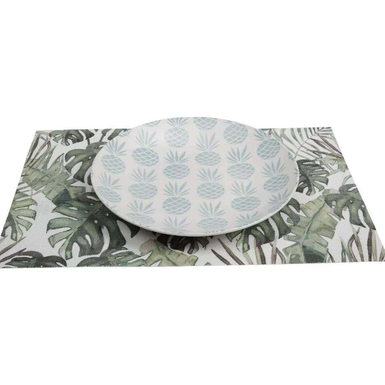 Assiette plate ronde en faïence motif ananas blanc et bleu>Gifi Clearance