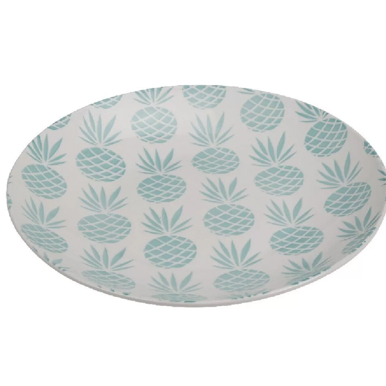 Assiette plate ronde en faïence motif ananas blanc et bleu>Gifi Clearance