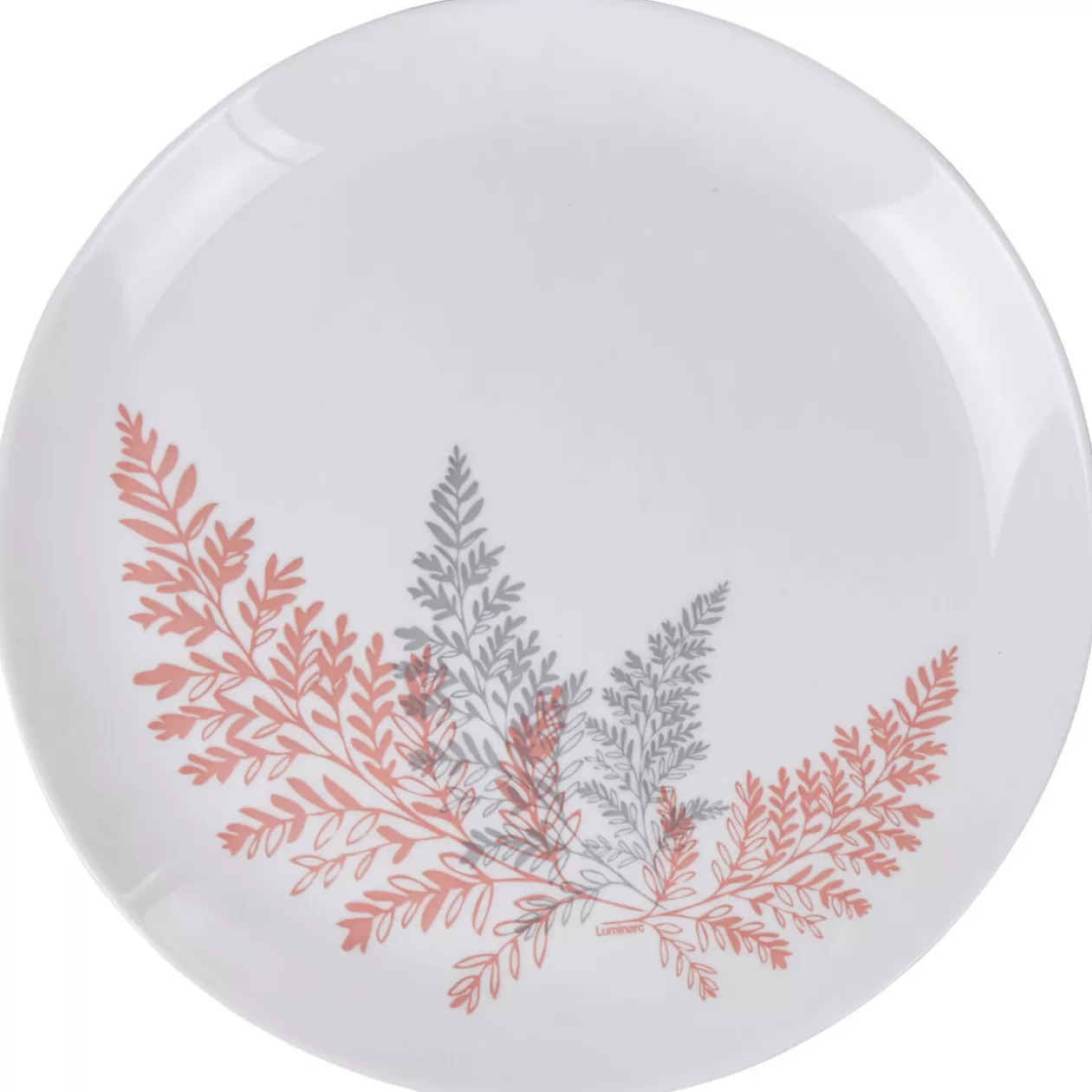 Assiette plate ronde Luminarc blanc motif feuille gris rose>Gifi Outlet