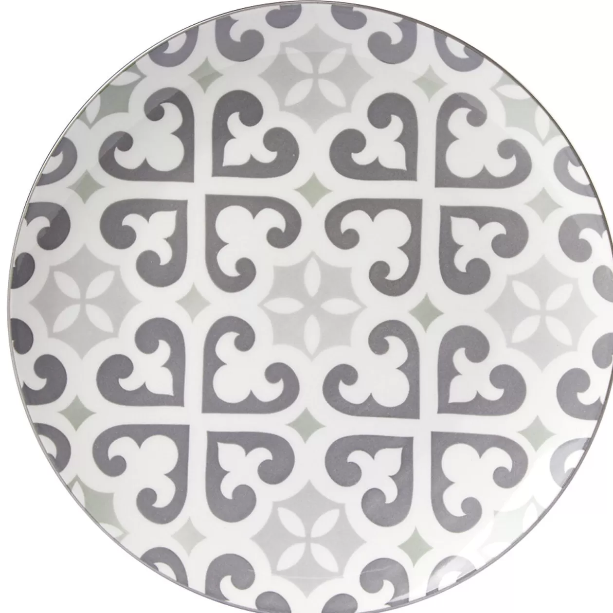 Assiette plate ronde motif carreau de ciment gris et blanc>Gifi Discount