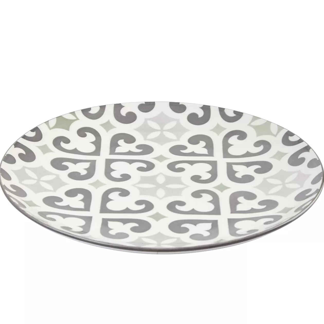 Assiette plate ronde motif carreau de ciment gris et blanc>Gifi Discount