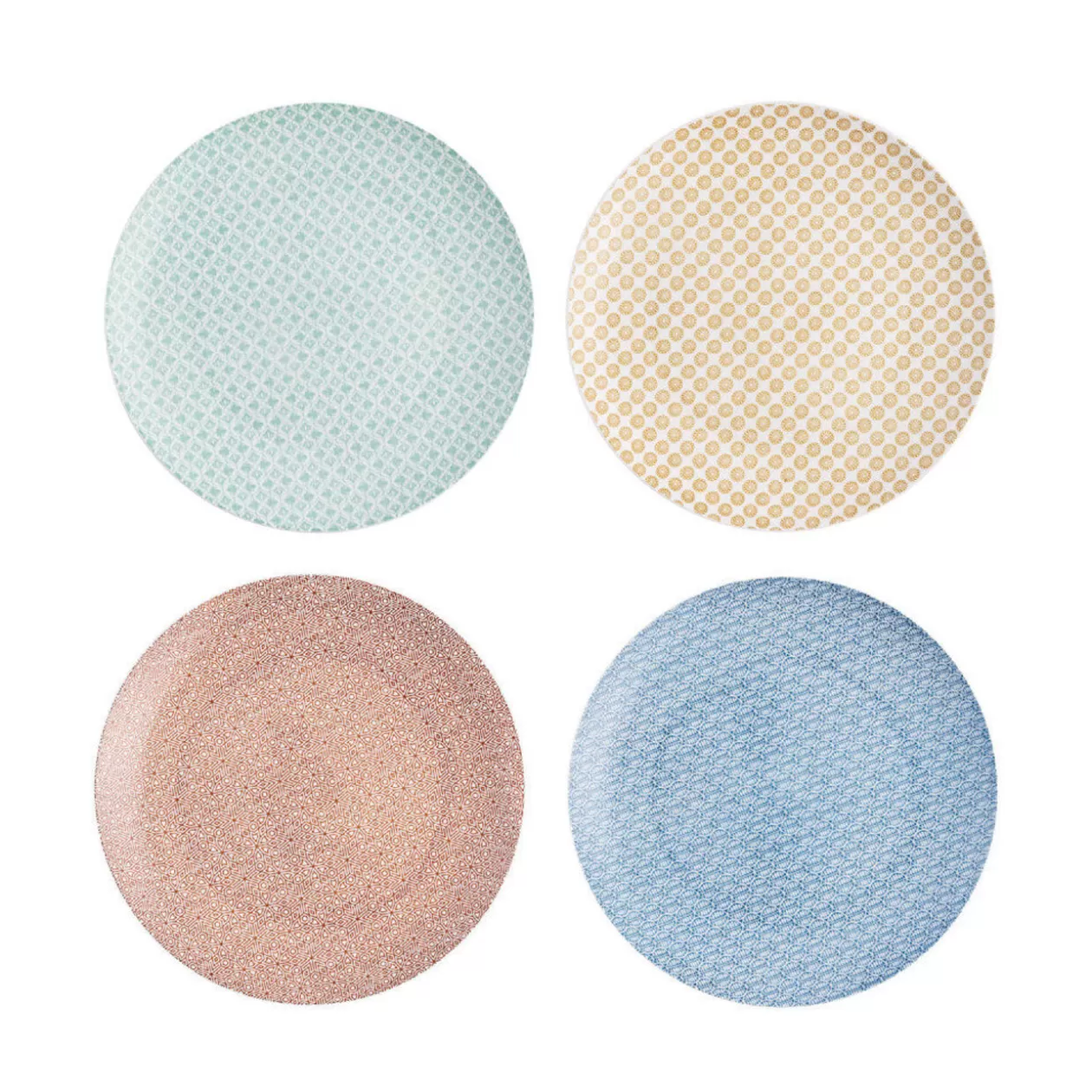 Assiette plate ronde motif géométrique 4 couleurs x4>Gifi Shop