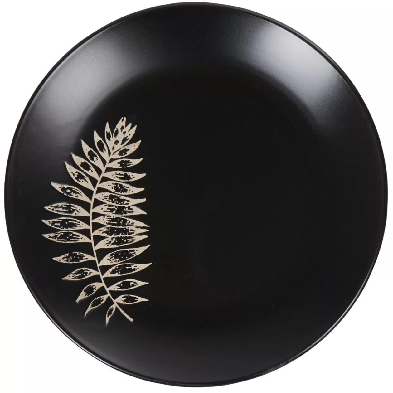 Assiette plate ronde noire motif plante blanche embossé>Gifi Sale