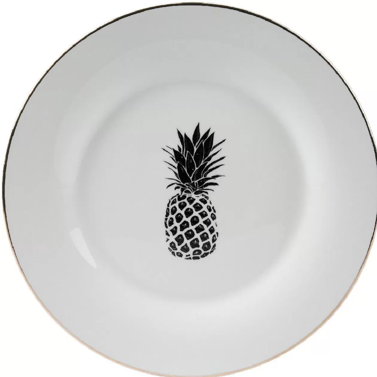 Assiette plate ronde porcelaine blanc style tropical ananas>Gifi Sale