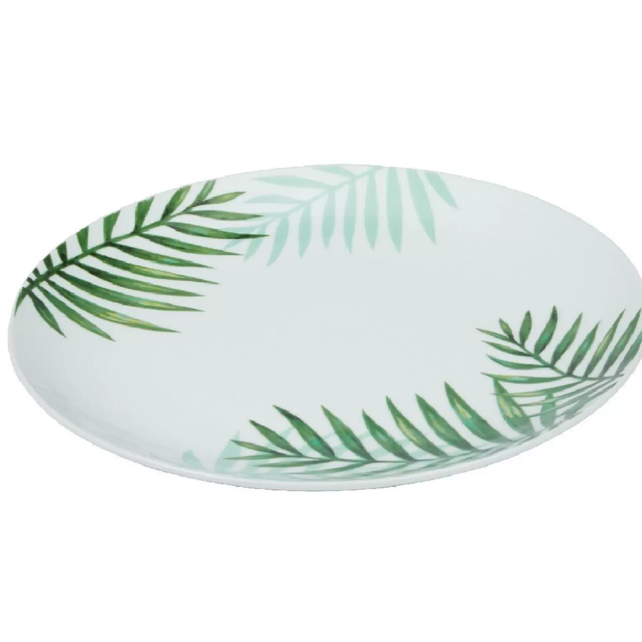 Assiette plate ronde style tropical blanche motif feuillage>Gifi Flash Sale