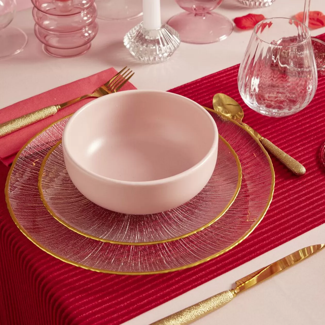 Assiette plate ronde verre transparent rebord doré Ø28cm>Gifi Discount