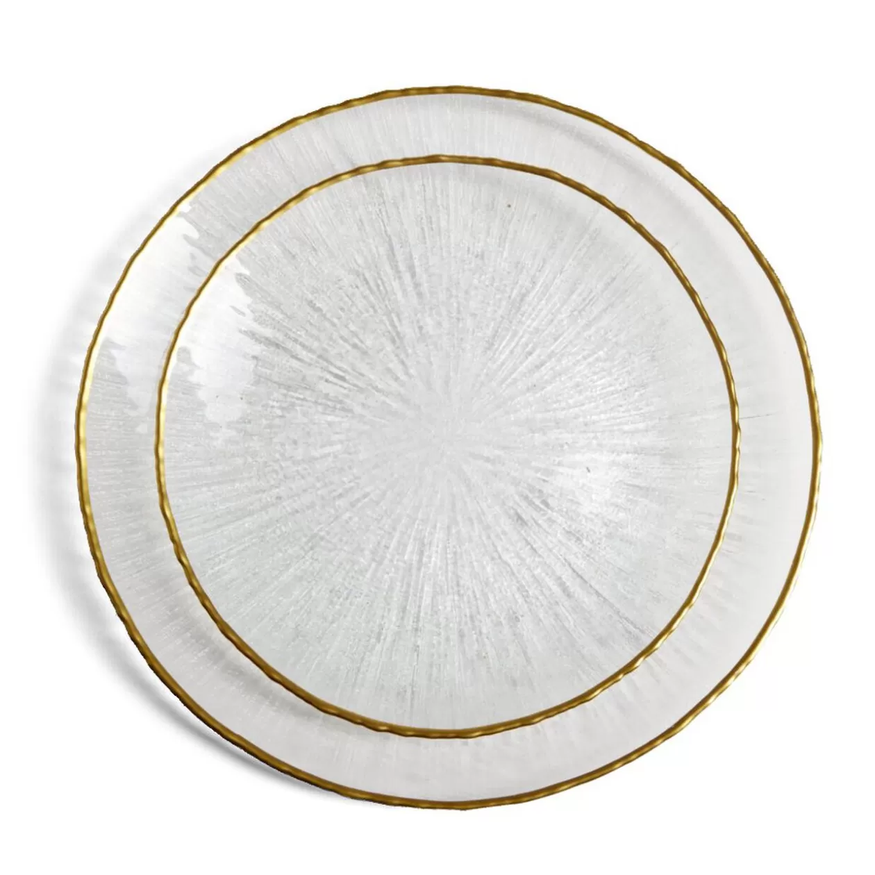 Assiette plate ronde verre transparent rebord doré Ø28cm>Gifi Discount
