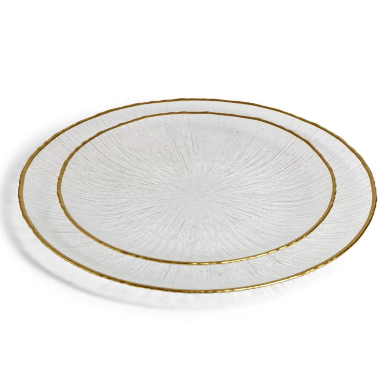 Assiette plate ronde verre transparent rebord doré Ø28cm>Gifi Discount