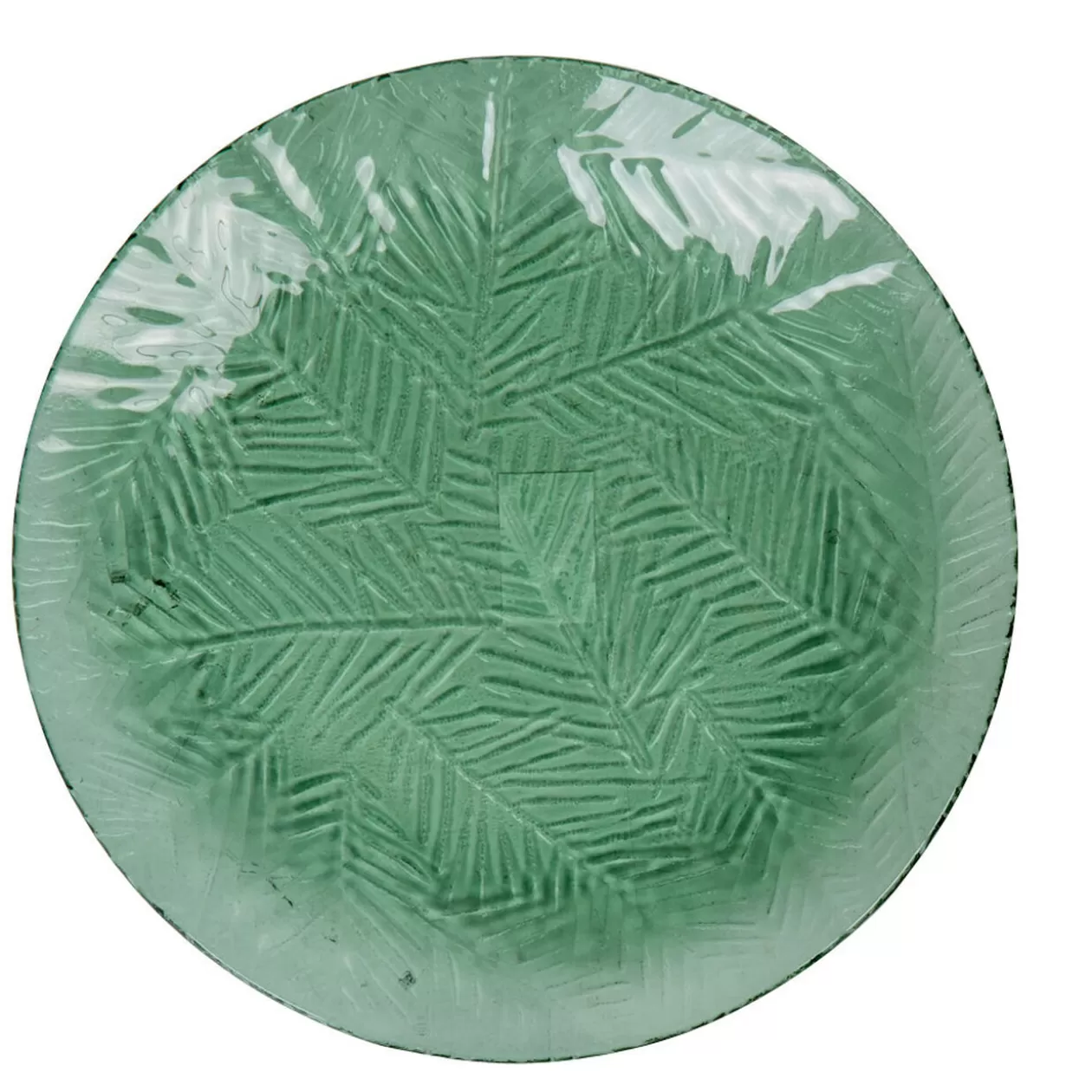 Assiette plate vert motif feuilles tropicales en relief>Gifi Cheap