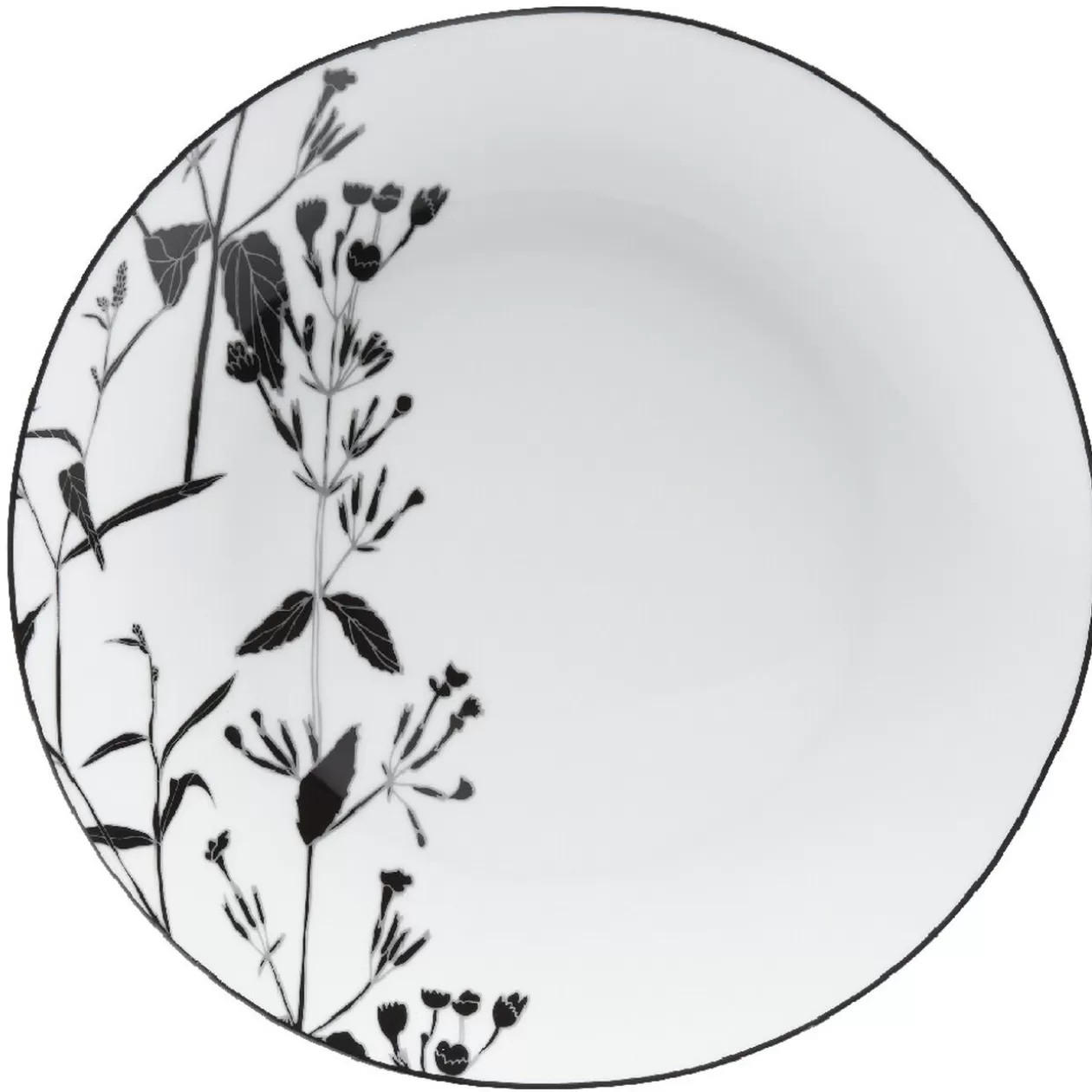 Gifi Assiette ronde blanche décor tiges feuilles noires< Vaisselle Et Accessoires De Table